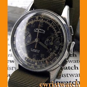 Vintage 1950s Gotham Chronograph with Valjoux 92 Original Black Glossy Gilt Dial