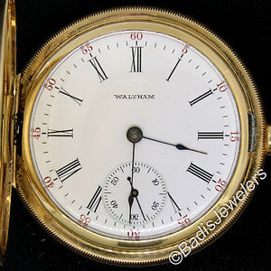 Antique Waltham 1908 16S 17J Pocket Watch in Etched 14K Yellow Gold Hunter Case
