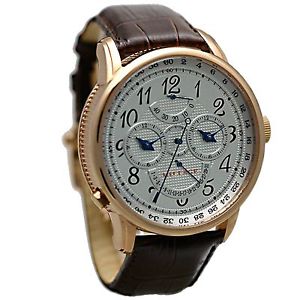 Millage Retrograde Dual Time Auto RG Sil Dial & BR Genuine Coroco Calf Leather