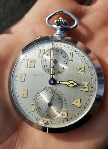 VINTAGE ABERCROMBIE & FITCH STAINLESS STEEL  OPEN FACE ALARM POCKETWATCH