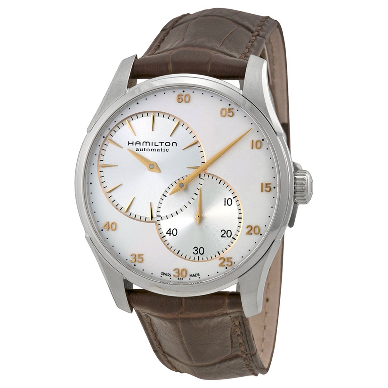 Hamilton H42615553 Mens Silver Dial Analog Automatic Watch with Leather Strap