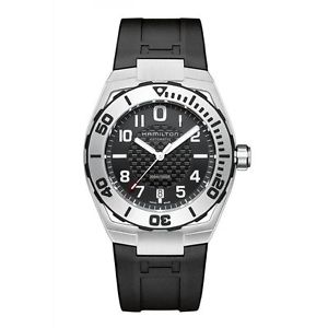 Hamilton H78615335 Mens Black Dial Automatic Watch with Rubber Strap