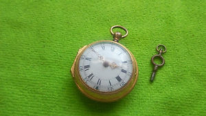 VERGE FUSEE MOVEMENT GOLD GILDED METAL POCKET WATCH FOLIATE ENGRAVED
