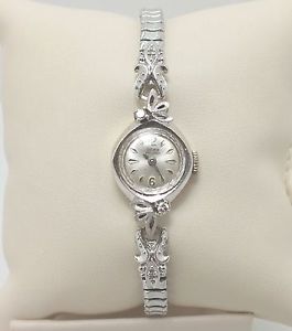 14K WHITE GOLD & 1/10 CTW DIAMONDS 17-JEWEL LUCIEN PICCARD VINTAGE LADIES WATCH
