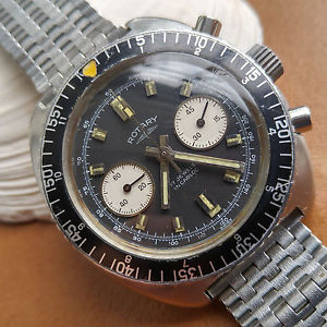 Vintage Rotary Two Register Diver Chronograph w/Reverse Panda Dial,Warm Patina