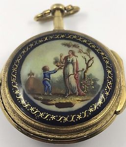 French Enamel Verge Fusee Pocket Watch