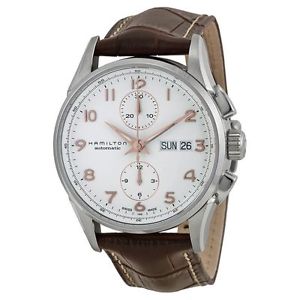 Hamilton H32576515 Mens White Dial Analog Automatic Watch with Leather Strap