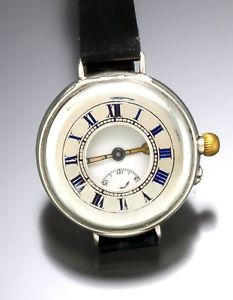 Rare Sterling Silver Demi Hunter Case Wrist Watch w/  Porcelain Dial from 1928