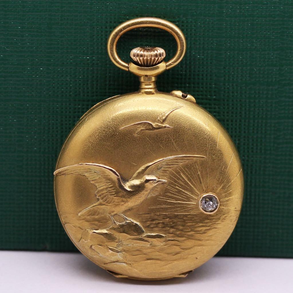 ULYSSE NARDIN 18K SOLID GOLD DIAMOND ENAMEL DIAL PENDANT & POCKET WATCH