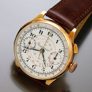 Emile Gander & Fils 18K Single Button Chronograph Wrist Watch with Two Registers