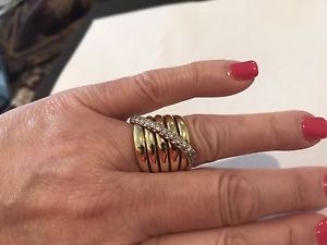 Vintage Custom Made 18KT Yellow Ring WIDE & HEAVY Ring with Diamonds