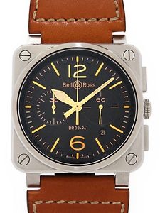 Auth BELL&ROSS  Heritage Chronograph BR03-94 Automati SS x Leather Men's watch