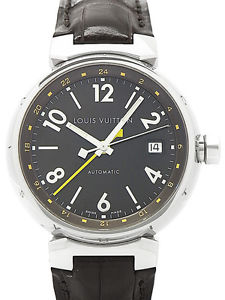 Auth LOUIS VUITTON Tambour GMT Q11310 Automatic SS x Leather Men's watch