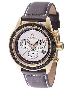 Gevril Men's A2111 Tribeca Chronograph White Dial Brown Leather Date Watch