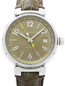 Auth LOUIS VUITTON Tambour GMT Q1132 Automatic SS x Leather Men's watch