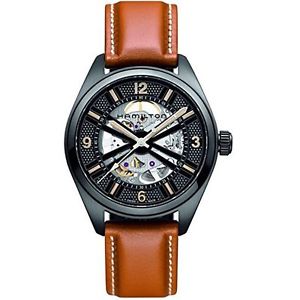 Hamilton H72585535 Mens Black Dial Analog Automatic Watch with Leather Strap