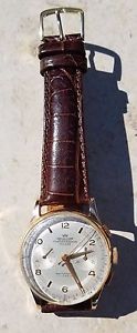 18K ARISTON CHRONOGRAPHE SUISSE WRISTWATCH-17J CAL 51-de Beer BROWN CROC BAND