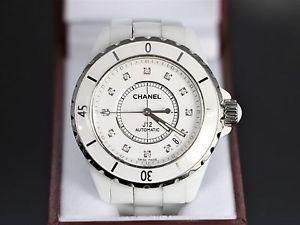 $6,750 Chanel J12 White Ceramic Diamond 38mm Mid Size Ladies' Wrist Watch H1629