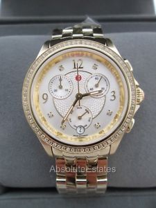 NEW Michele Belmore Chrono Diamond Gold Stainless Watch MWW29B000009 + Box NIB