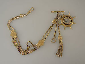 Magnificent 9K Gold Multi Strand Albertina with adjustable length. Circa 1890