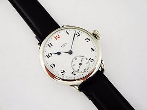 1917 WWI Elgin Trench Watch, RED 12 Enamel Military Dial, GIANT 38mm Size 6s