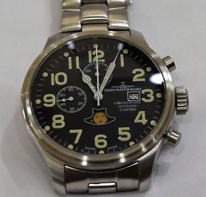 Zeno Steel Basel Auto Chronograph Moon Black Dial Watch 46.8mm Hard to Find 8563