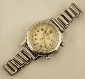 Vintage 1940s Mido multi-centerchrono mens 35mm steel military chronograph watch