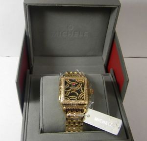NEW MICHELE ART of DECO BLACK FACE DIAMOND DIAL+ BEZEL WATCH MW06T01B0993