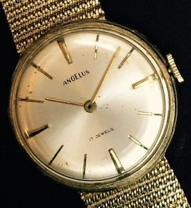 Vintage Angelus 17 Jewels 14K Solid Gold 44 Grams Mesh Band Men's Watch