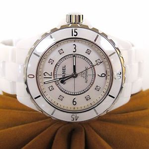 CHANEL J12 Automatic White Ceramic Stainless Steel Diamond Dial Women`s Watch