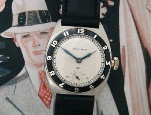 FINE Men's Solid 14k White Gold & Enamel Deco Era Waltham Wristwatch - SERVICED