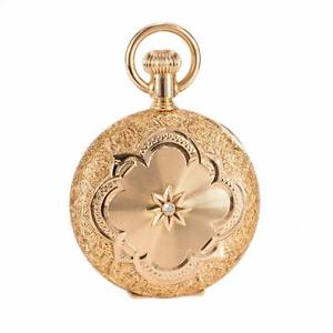 AUTHENTIC ANTIQUE 14K YELLOW GOLD POCKET WATCH WITH DIAMOND DETAIL