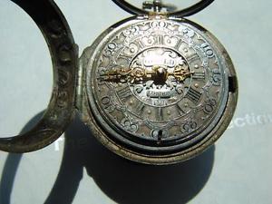 Antique English Silver Peircase Repouse Verge Pocket Watch circa 1760