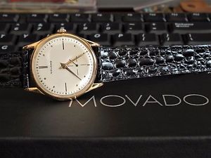 Vintage Movado 18K Gold 15-Jewels Mens Watch w/ 18mm Calf Skin Band & Case!