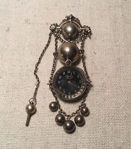 Antique Victorian Sterling Silver Agassiz Geneva Watch Chatelaine Pin