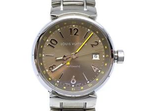 Auth Louis Vuitton Stainless Steel Tambour GMT Watch Silver