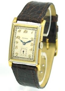 wunderschöne antike Movado eckiges Modell 18kt Gelbgold Weißgold kleine Sekunde