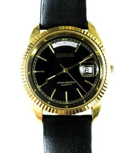 VINTAGE GENEVE SEVEN JEWELS WATER RESISTANT DAY DATE LUXURY MEN'S WRIST WATCH
