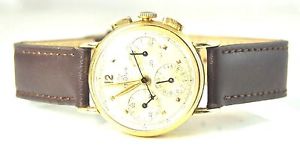 Vintage 1940's Lemania Chronograph 18k Gold 30mm Case Rare cal. 2510 3 Register