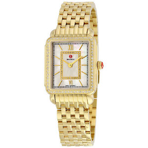 New Michele Deco II Mid Diamond Gold Tone Steel Laides Watch MWW06I000007