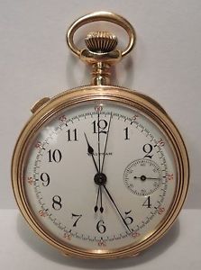 Rare Waltham 14S 14K Yellow Gold Split Second Chronograph Pocket Watch M#1884