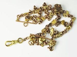 Antique Solid Gold Nugget Pocket Watch Fob Chain 6-1/2