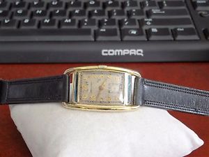 Vtg 1937 Hamilton Sutton 14K G.F. Gold Numerical Dial Watch w/ 15mm Leather Band