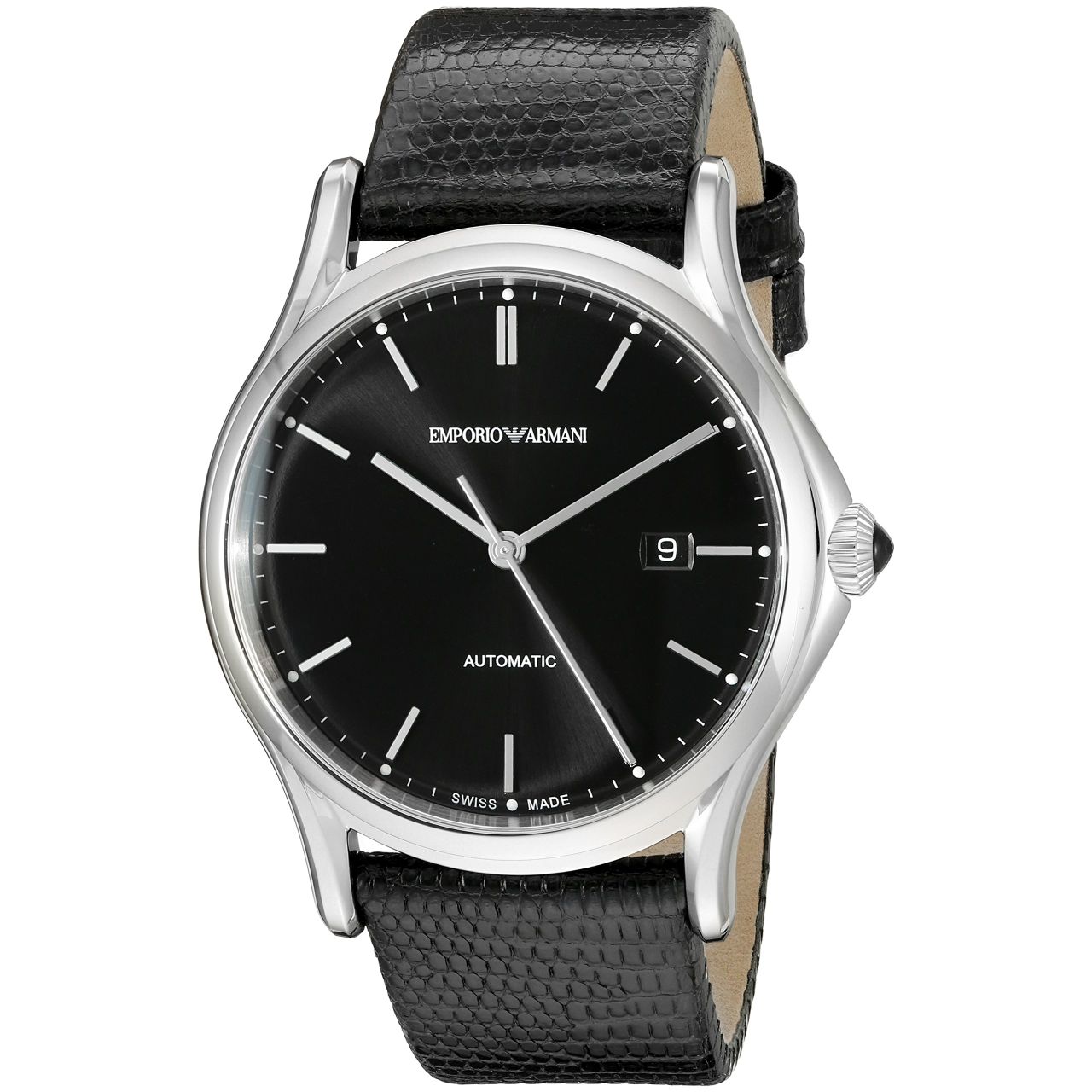 Emporio Armani ARS3001 Mens Black Dial Analog Quartz Watch with Leather Strap