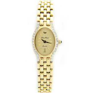 W302-Solid 14k Yellow Gold Diamond Case Lucien Piccard Ladies Quartz Watch Mint!