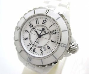 Free Shipping Pre-owned CHANEL J12 White Ceramic H0968 Quartz Dial Color White