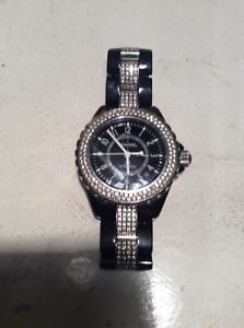 Authentic Chanel J12 Watch Black Ceramic 42 MM Diamond Band Diamond Bezel W/ Box