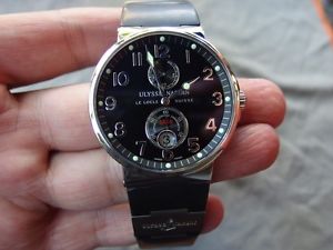 Ulysse Nardin Maxi Marine 263-66 Automatic Black Rubber Strap Mens Watch+Papers