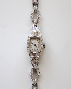 Vintage Ladies Hamilton Platinum & 14k White Gold 2 Carat Diamond Wrist Watch