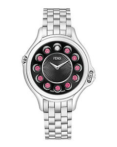 Fendi Crazy Carats Stainless Steel Topaz Watch with Black Dial, 2.9 TCW